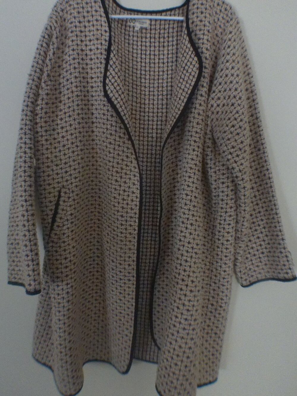 COJ Tan Black Checkered Open Front Duster Cardigan 3XL